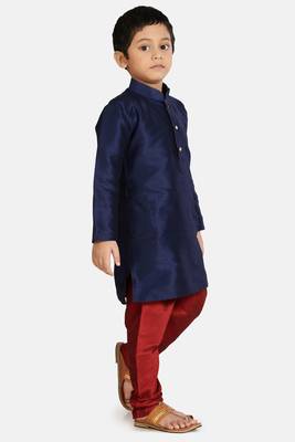 Blue plain cotton silk boys-kurta-pyjama 2