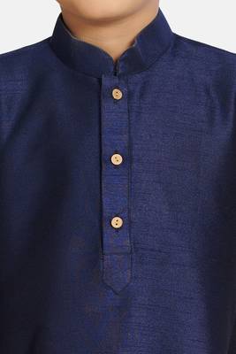 Blue plain cotton silk boys-kurta-pyjama 3