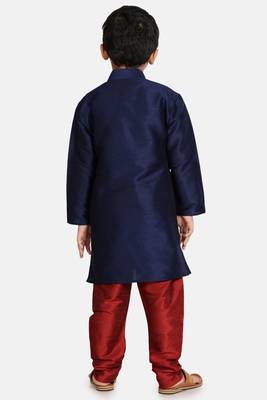 Blue plain cotton silk boys-kurta-pyjama 4