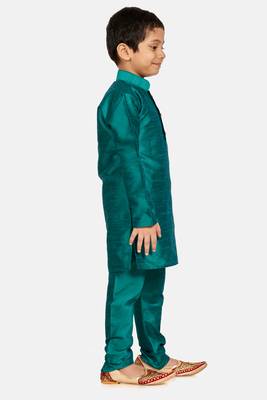 Green plain cotton silk boys-kurta-pyjama 2