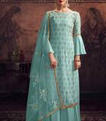 Sky-blue stone silk salwar