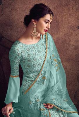 Sky-blue stone silk salwar 2