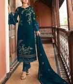 Dark-turquoise embroidered silk salwar