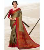Sangam Prints Beige & Red Crepe Printed Traditional Saree