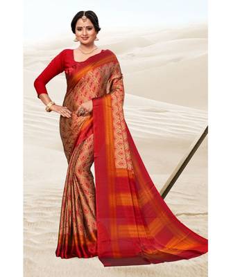 Sangam Prints Red Crepe Printed Traditional Saree 1