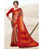 Sangam Prints Red Crepe Printed Traditional Saree