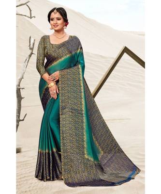 Sangam Prints Sea Green Crepe Printed Traditional Saree 1