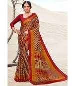 Sangam Prints Red Crepe Printed Traditional Saree