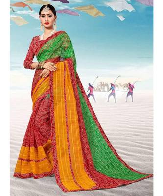 Sangam Prints Green & Yellow Kota Thread Work Traditional Saree 1