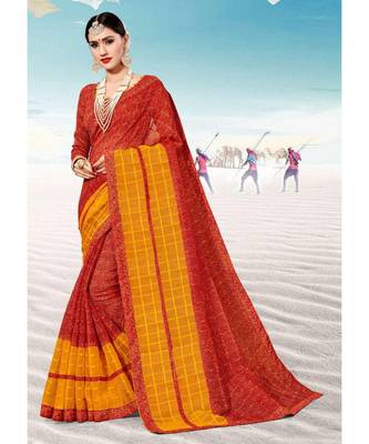 Sangam Prints Red Kota Thread Work Traditional Saree 1