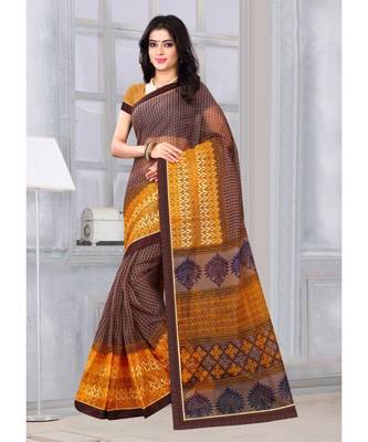 Sangam Prints Brown & Yellow Kota Printed Traditional Saree 1
