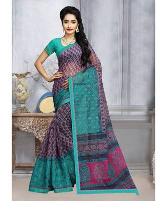 Sangam Prints Blue & Turquoise Kota Printed Traditional Saree 1