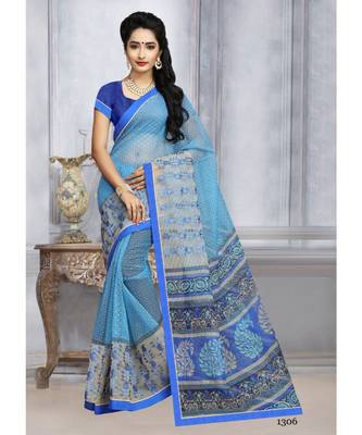 Sangam Prints Sky Blue Kota Printed Traditional Saree 1