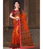 Sangam Prints Orange Kota Printed Traditional Saree