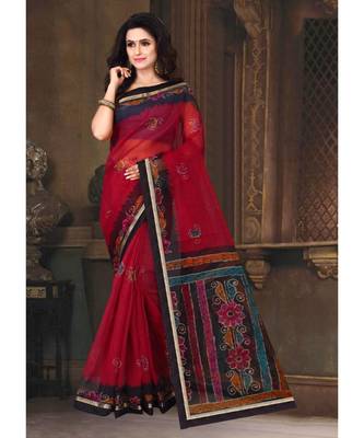 Sangam Prints Red Kota Printed Traditional Saree 1