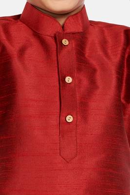 Maroon plain cotton silk boys-kurta-pyjama 3