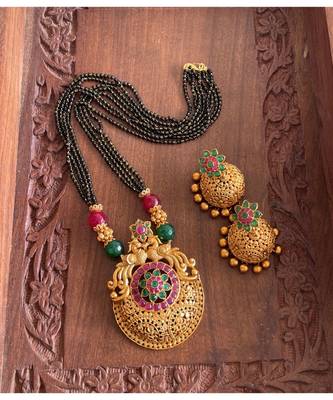 Beautiful Pink Green Peacock Designer Long Mangalsutra Set Dj18388 1