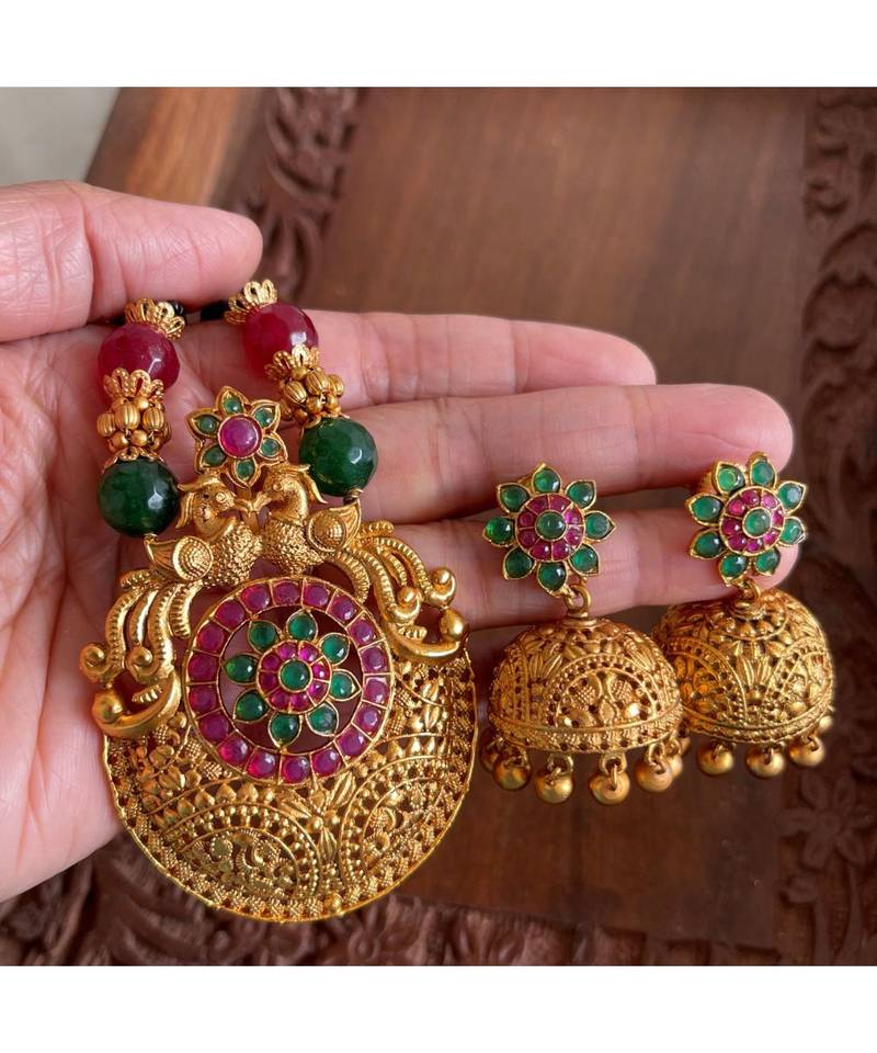 Beautiful Pink Green Peacock Designer Long Mangalsutra Set Dj18388
