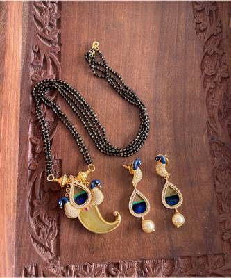Awesome Cz real peacock feather meenakari necklace set-Dj09190 1