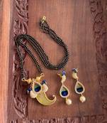 Awesome Cz real peacock feather meenakari necklace set-Dj09190