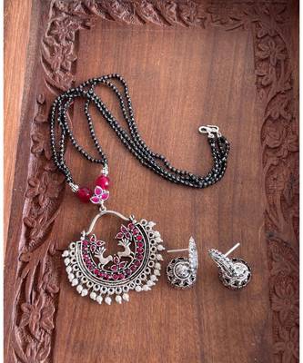 Beautiful Ruby Pearl Designer Mangalsutra Set Dj21382 1