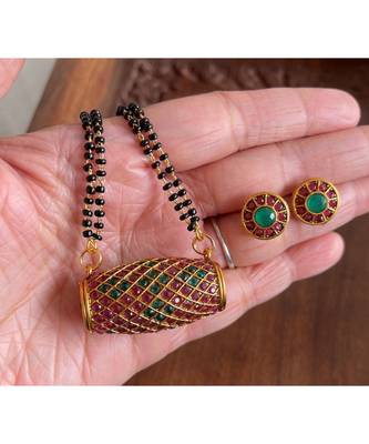 Beautiful Matte Finish Ruby Emerald Mangalsutra Set Dj26701 1