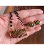 Beautiful Matte Finish Ruby Emerald Mangalsutra Set Dj26701