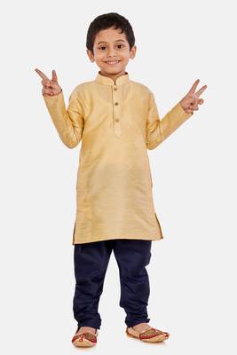 Gold plain cotton silk boys-kurta-pyjama 1