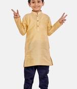 Gold plain cotton silk boys-kurta-pyjama
