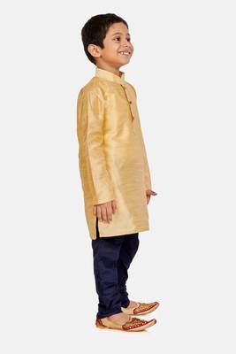 Gold plain cotton silk boys-kurta-pyjama 2