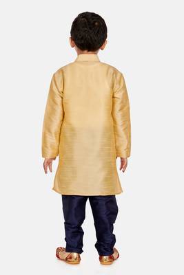 Gold plain cotton silk boys-kurta-pyjama 4