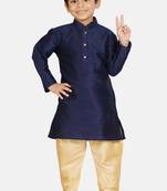 Blue plain cotton silk boys-kurta-pyjama