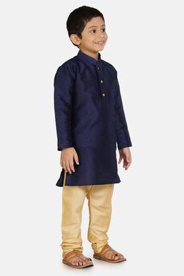 Blue plain cotton silk boys-kurta-pyjama 2