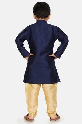Blue plain cotton silk boys-kurta-pyjama 4