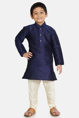 Blue plain cotton silk boys-kurta-pyjama 1