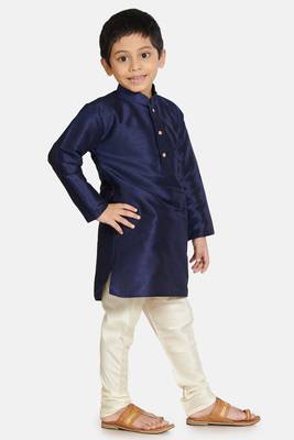 Blue plain cotton silk boys-kurta-pyjama 2