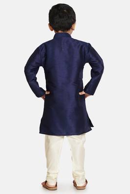 Blue plain cotton silk boys-kurta-pyjama 4