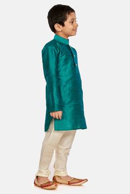 Green plain cotton silk boys-kurta-pyjama 2