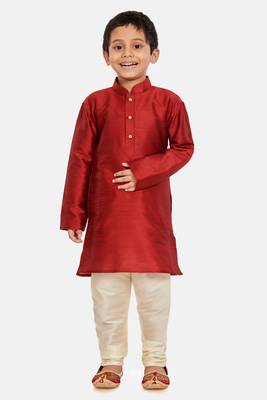 Maroon plain cotton silk boys-kurta-pyjama 1