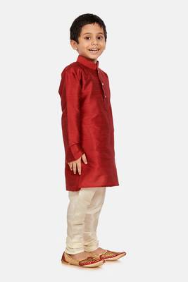 Maroon plain cotton silk boys-kurta-pyjama 2