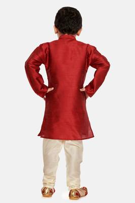 Maroon plain cotton silk boys-kurta-pyjama 3