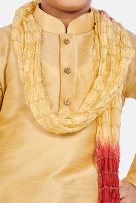 Gold plain cotton silk boys-kurta-pyjama 5