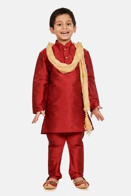 Maroon plain cotton silk boys-kurta-pyjama 1