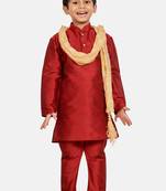 Maroon plain cotton silk boys-kurta-pyjama