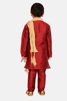 Maroon plain cotton silk boys-kurta-pyjama 5