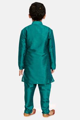 Green plain cotton silk boys-kurta-pyjama 4