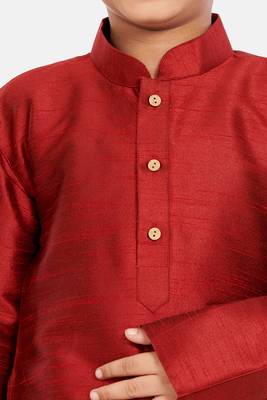 Maroon plain cotton silk boys-kurta-pyjama 5
