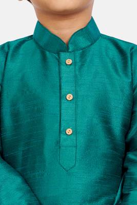 Green plain cotton silk boys-kurta-pyjama 5