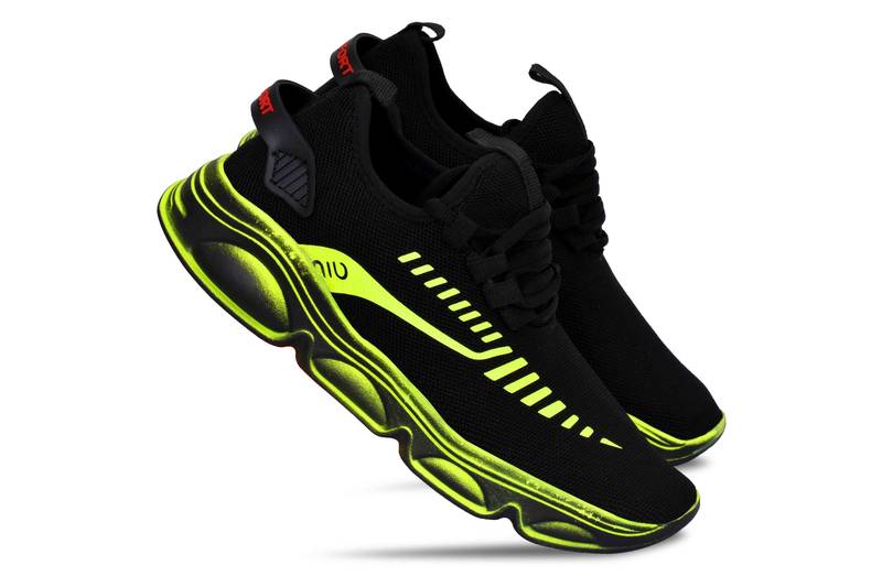 Weiler Men's Black Mesh Running Sport Shoes