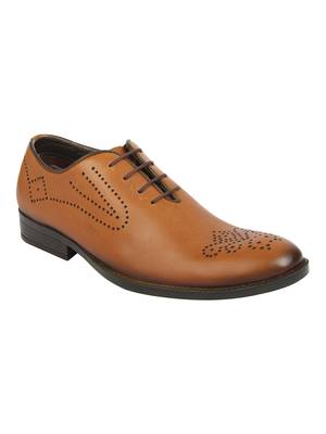 Vardhra Men's Beige Genuine Leather Brogue Formal Shoes 1